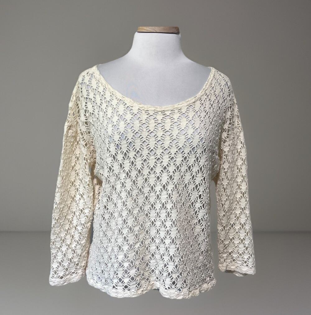 Vtg STELLA USA Spider Open Knit Crochet 90s Boho Y2K Grunge Festival Top Ivory M